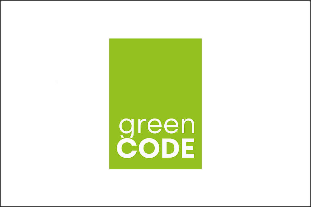 Logo greenCODE – marchio software per produzione sostenibile ed efficiente energeticamente nell'industria elementi prefabbricati